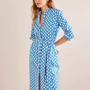Boden Collarless Midi Shirt Dress, Blue 22L